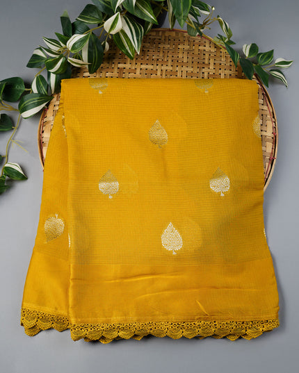 Kota Silk Saree With Golden Butties & Lace Border - Menthi Green