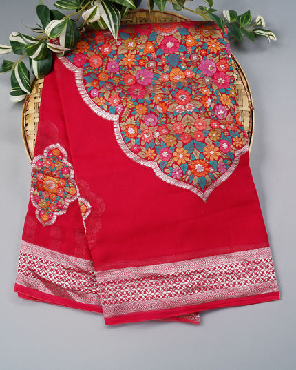 Kadi Georgette Saree With Meenakari Butties - Red