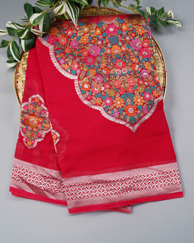 Kadi Georgette Saree With Meenakari Butties - Red