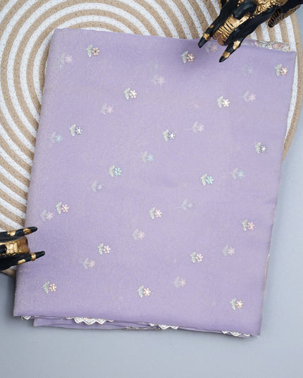 Soft Tissue Organza With Thread Embroidery Butties With Scallop Border - Lavender