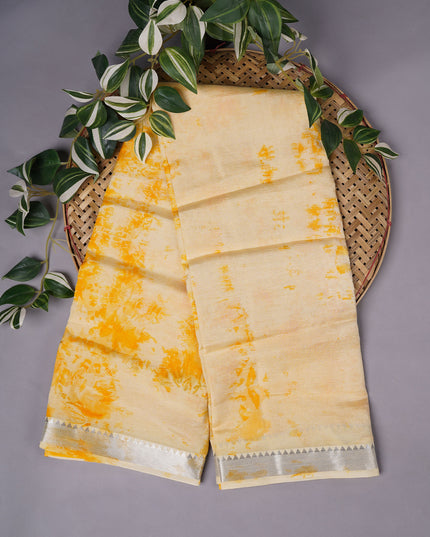 Mangalagiri Shibori Borader With Border - Light Yellow