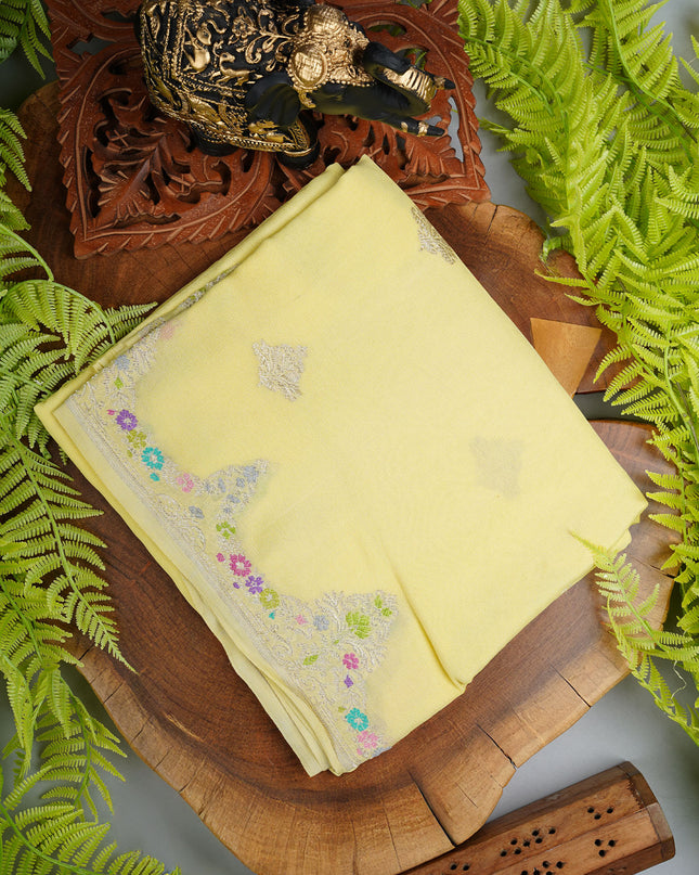 Kadi Georgette Saree With Meenakari border  - L Yellow