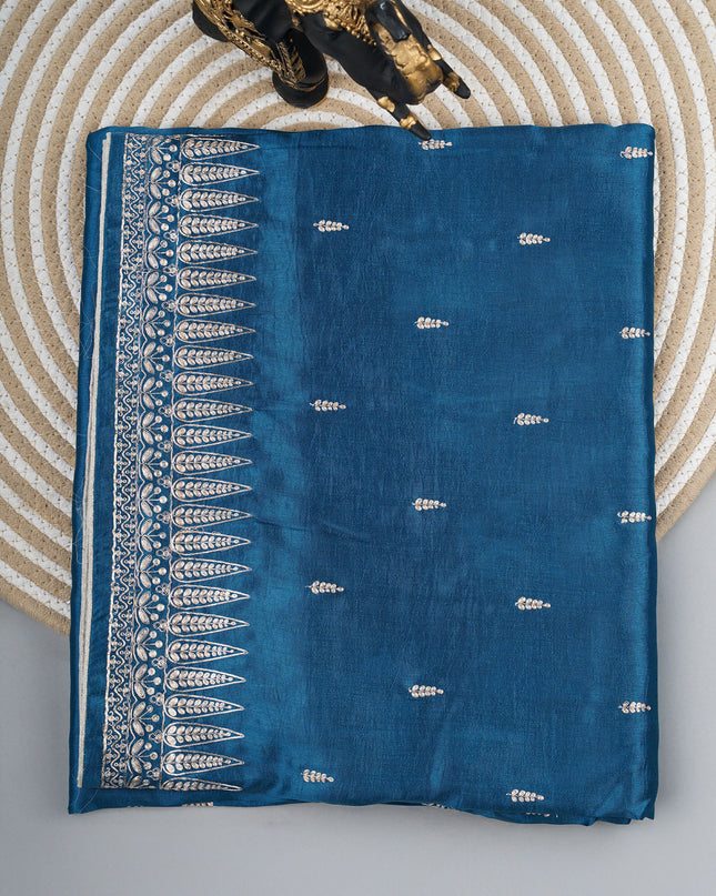 Dupion saree with  pitta  work butties and border - Peacock Blue