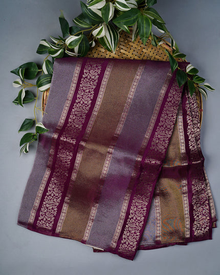 Banarasi Tissue Silk Saree With Gold Zari Work - Purple