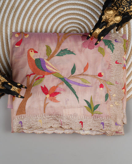 Soft tissue organza saree with thread Embroidered work and scallop muniya border - Mauve