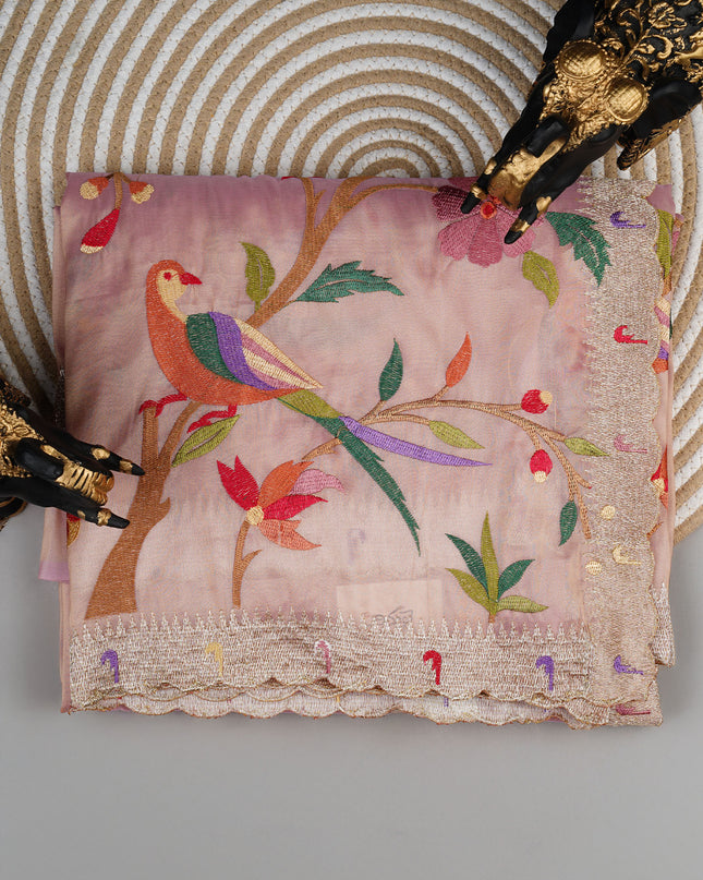 Soft tissue organza saree with thread Embroidered work and scallop muniya border - Mauve