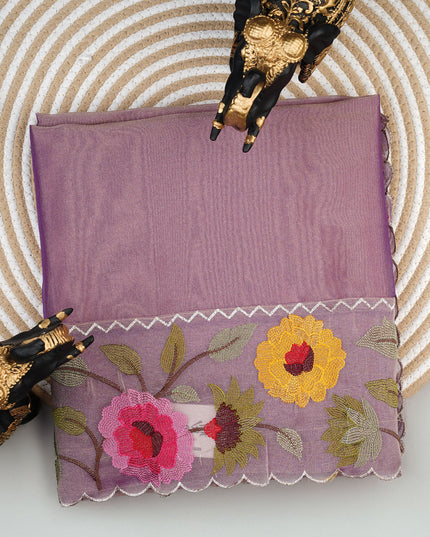 Soft tissue Organza saree with Thread work and scallop border - Lavender