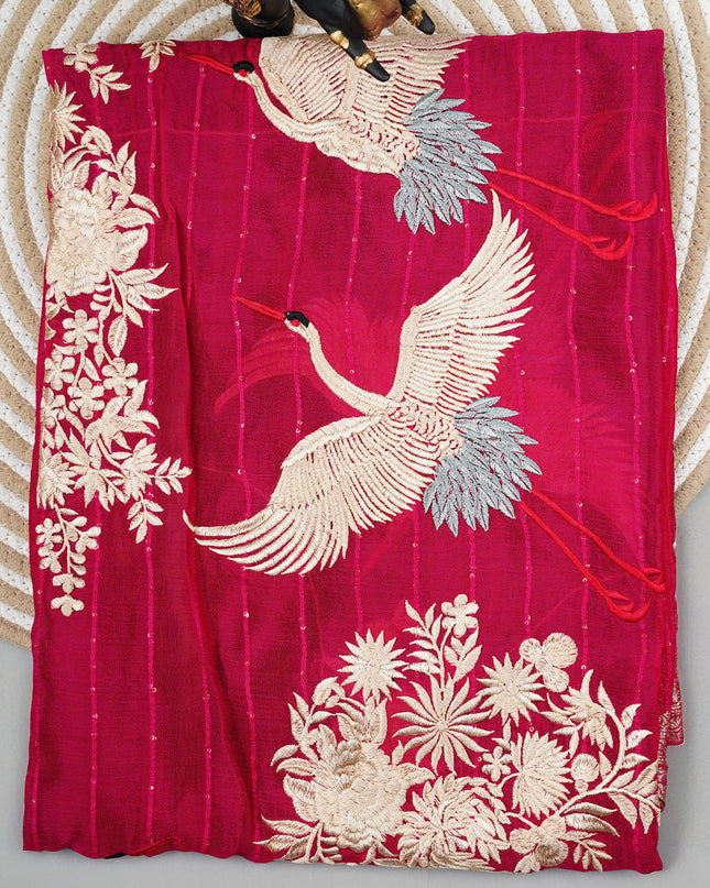 Chiffon saree with Parsi Gara work and kanchi border - Pink