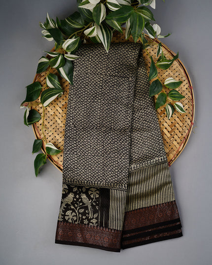 Muslin Silk Saree with Antique Zari Border- Black