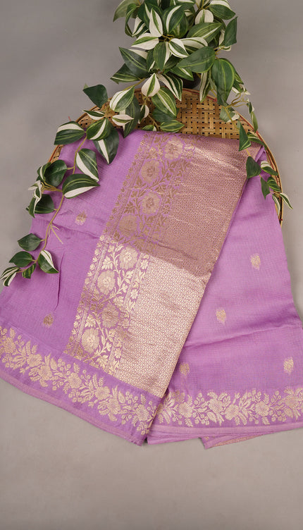 Silk Kota Allover Golden Zari Buttis - Lavender