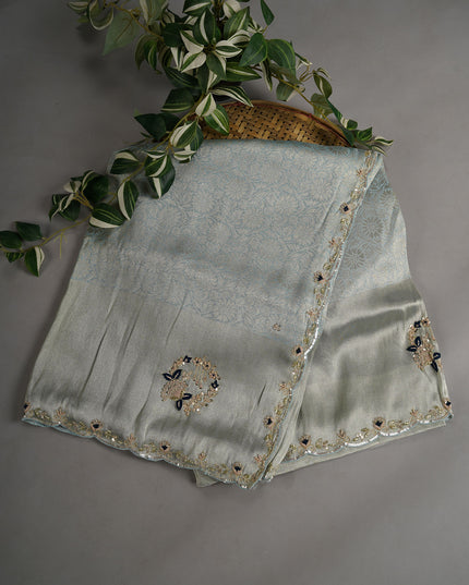 Monga Georgette With Scallop Border & Zardosi Hand Work - Blue