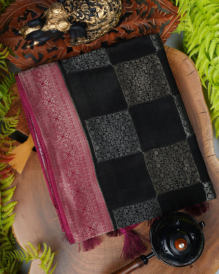 Banaras Silk Saree With checks Gold & Silver Zari Buttis and Border - Multicolour