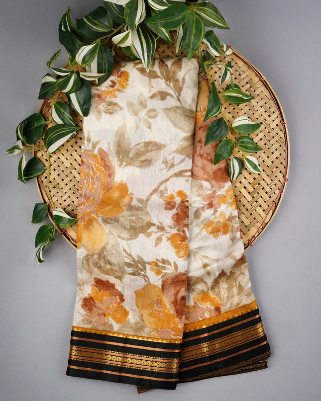 Managalagiri Silk Saree with Floral Print and Silk Saree- Yellow