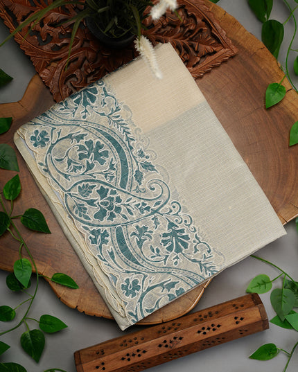 Silk Kota Saree with Paisley Design Border- C Teal