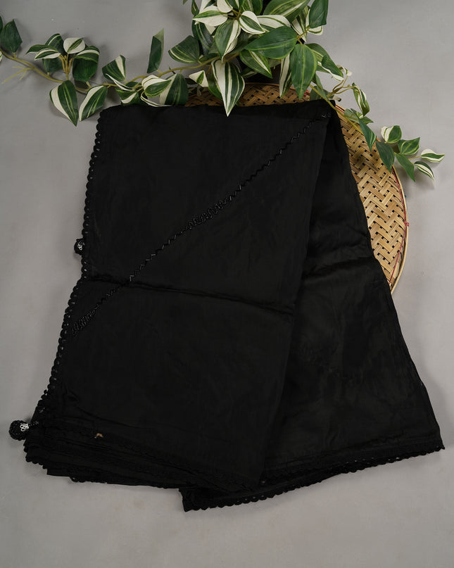 Italian Crape With Kardhana Hand Work Lace Border - Black