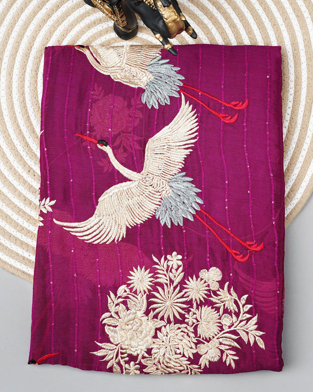 Chiffon saree with Parsi Gara work and kanchi border - Purple