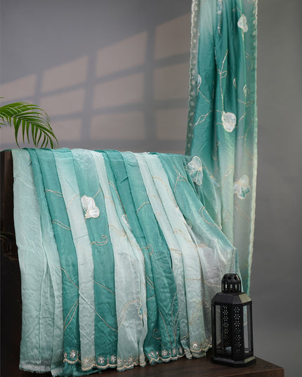 Russian Silk Shibori Saree Applique & Zardosi work  and Scallop Border with Sequence Work