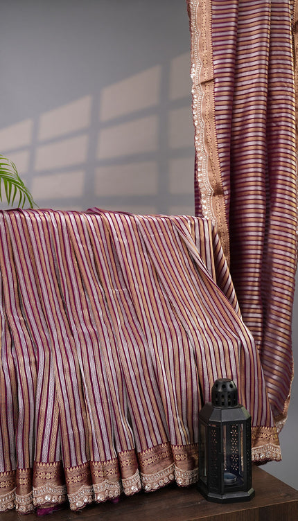 Soft Banaras Silk Saree Embroidery  Border Zardosi Kadhana & Sequence Work