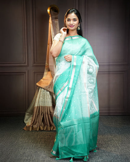 Silk Kota Saree With Golden Butties & Border - Light Blue