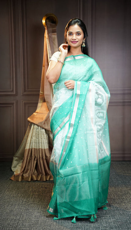 Silk Kota Saree With Golden Butties & Border - Light Blue