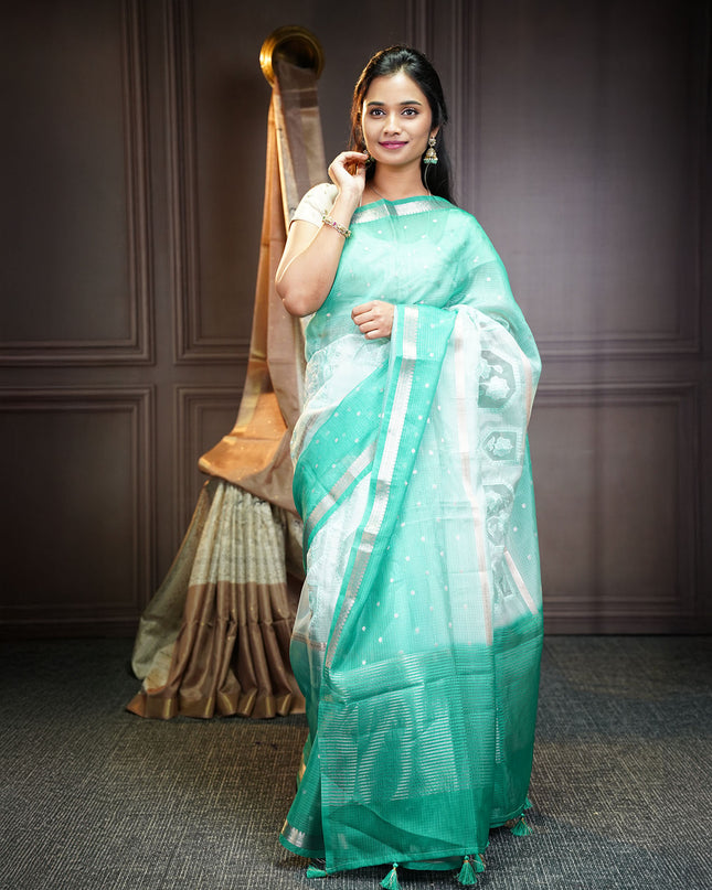 Silk Kota Saree With Golden Butties & Border - Light Blue