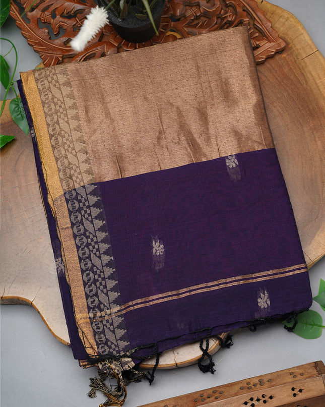 Handloom Cotton Saree with Thread Weaving Border- Violet