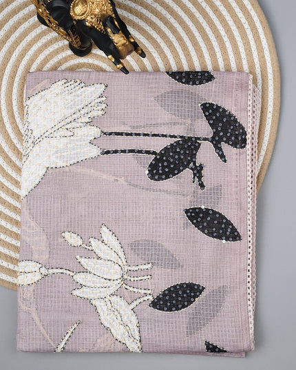 Kota saree digital print  with knot work and lace border - Tan