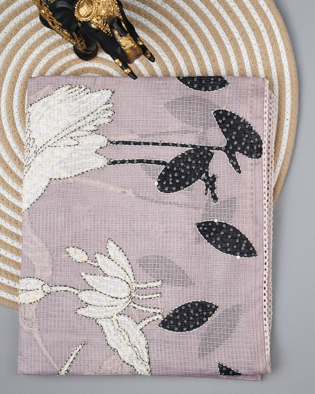 Kota saree digital print  with knot work and lace border - Tan