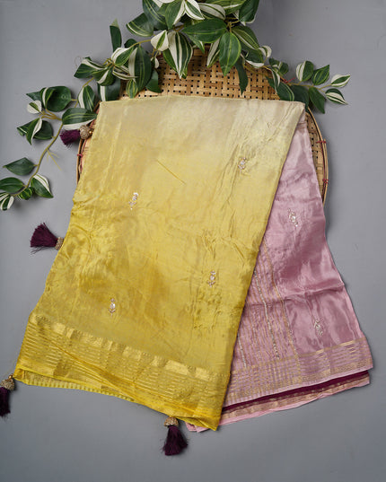 Russian Crepe With Kardhana Sequence Butties And Banaras Border - Yellow