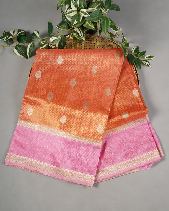 Tissue Banaras Golden Buttis With Contrast Border - Orange