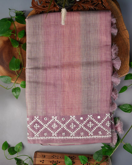 Lenin Tissue Saree with Thread Work Border- Purple
