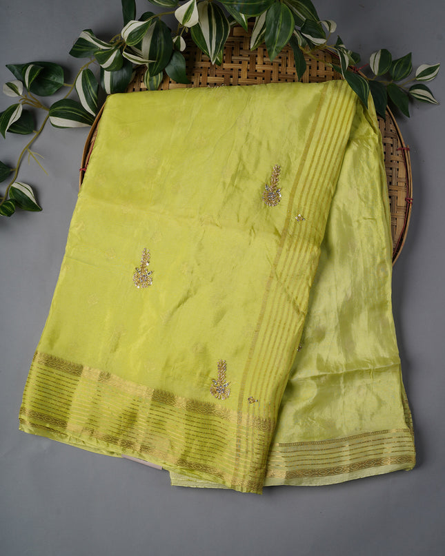 Russian Crepe With Kardhana Sequence Butties And Banaras Border - Green