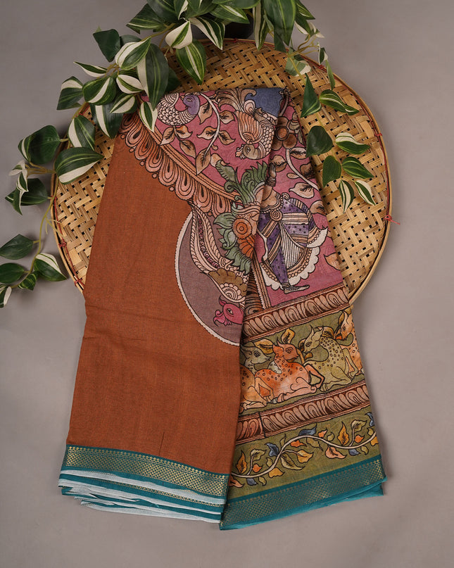 Muslin Silk Kalamkari Print - Brown