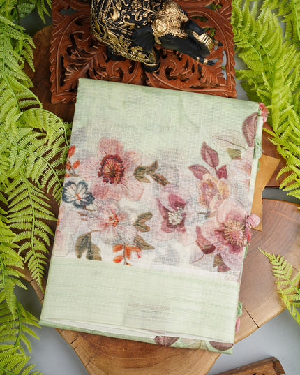 Kota cotton Saree with Floral Print - L Green