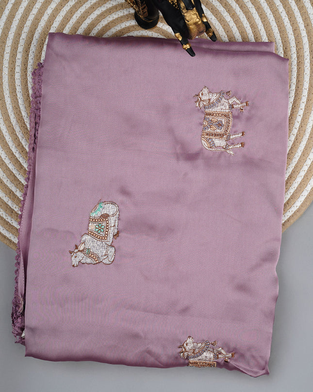 Mashru satin saree with pichwai butties and Parsi Work lace border - Onion Pink