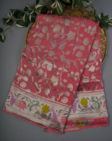 Kaddi Georgette Paithani Border - Pink