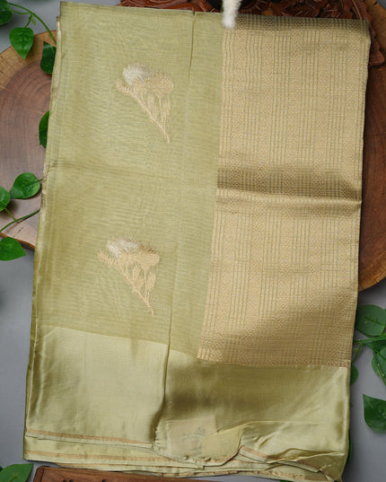 Kota Silk Saree with Golden Butties and Satin Border- Pista Green