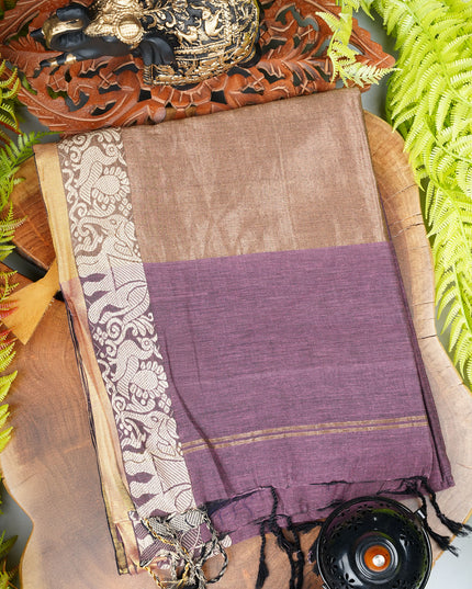 Handloom Cotton Saree with Thread Weaving Border- Onion Pink