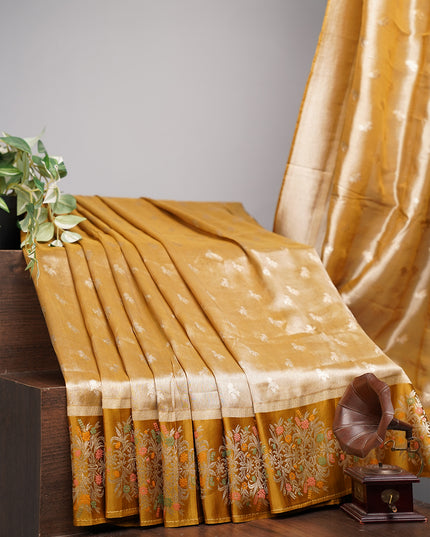 Munga Tissue Silk with Satin border & Meena Kari Weaving Buties and Border