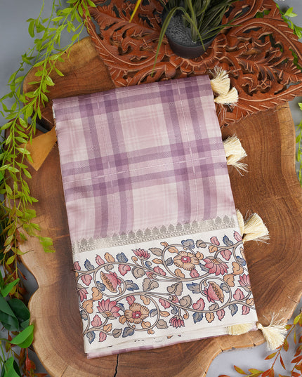 Semi Tusser Saree With Contrast Border - Pink