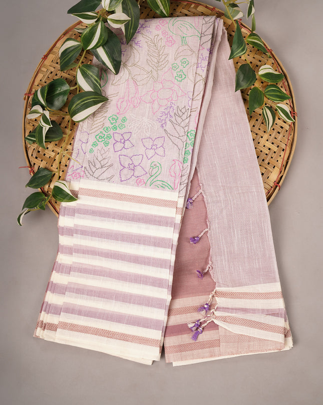 Handloom Cotton Print - Cream & Lavender