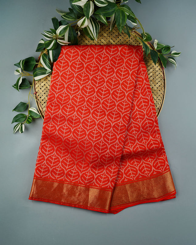 Ikkat Silk Saree with Kaddi Border- Orange