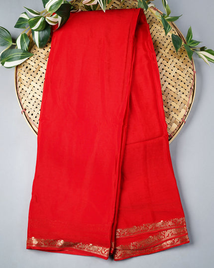 Binny Crepe Silk Saree With Golden Border - Red