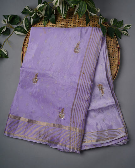 Russian Crepe With Kardhana Sequence Butties And Banaras Border - Lavender