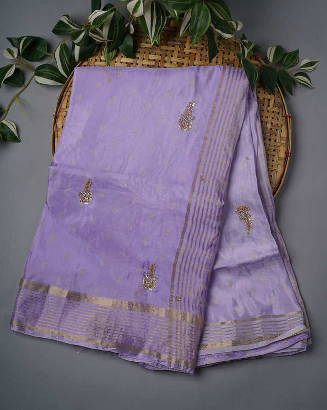 Russian Crepe With Kardhana Sequence Butties And Banaras Border - Lavender