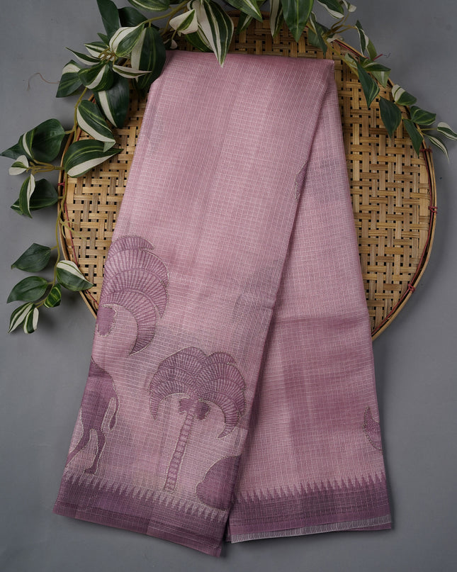 Silk Kota Saree With Ari Work Border - Onion Pink