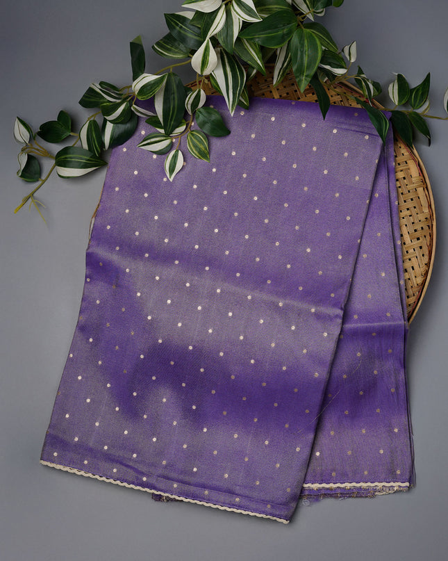 Tissue Crepe Saree with Golden Butties and Lace Border- Lavender