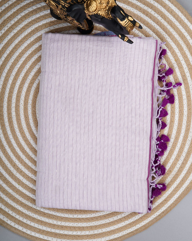 Mul cotton saree with  Allover stripes and contrast border - Lavender