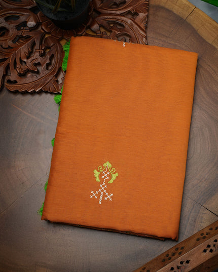 Cotton Saree with Hand Embroidery Cross Stitch Pattern- Rust