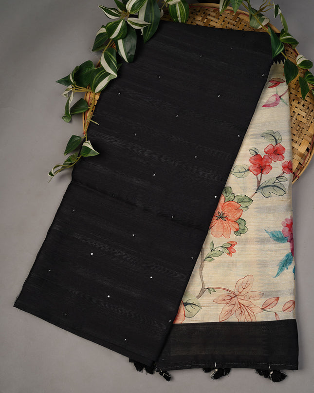 Tusser Silk Allover Mirror With Digital Print - Black